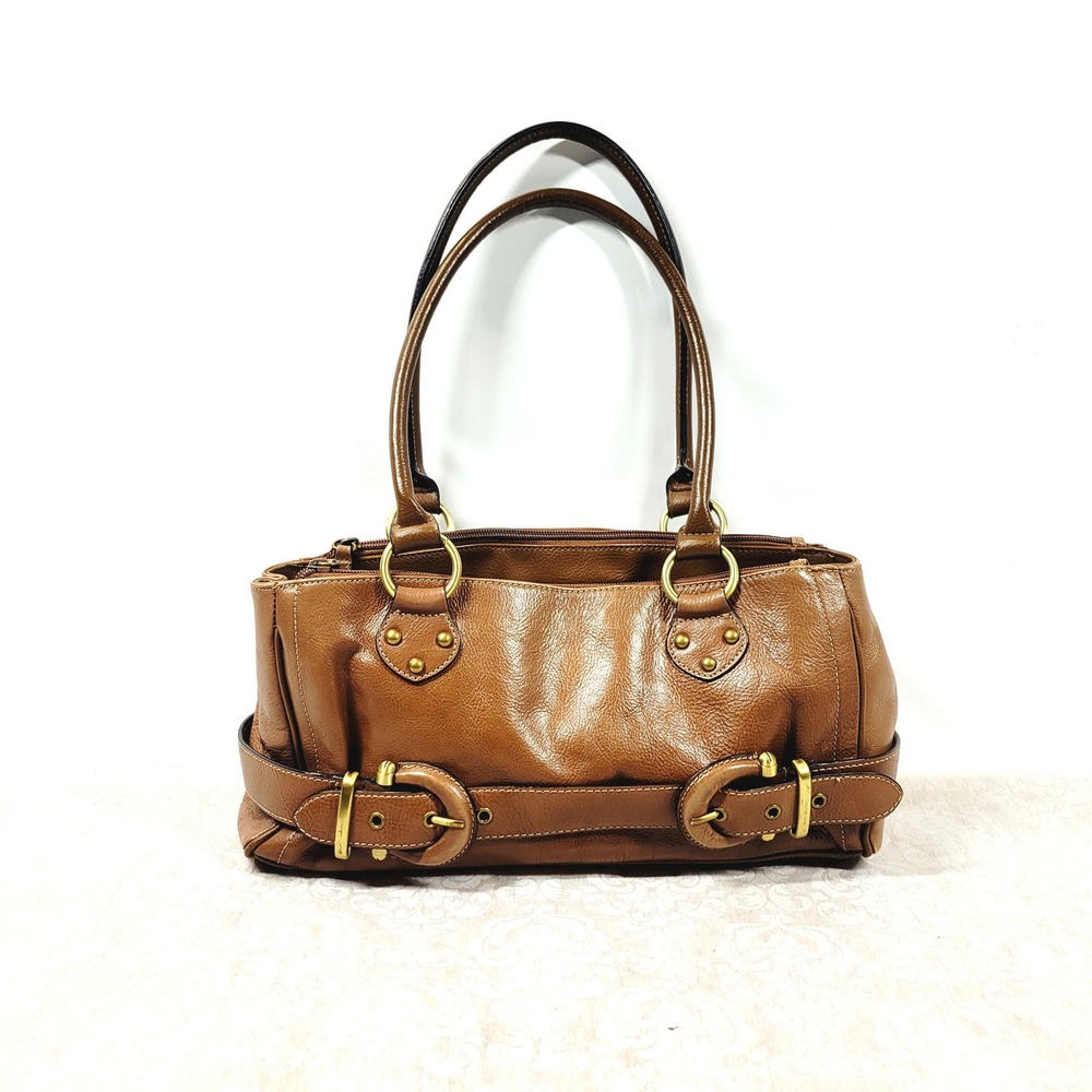 Vintage Wilsons Leather Y2K Brown Shoulder Bag Multi Compartment Brass Buckles